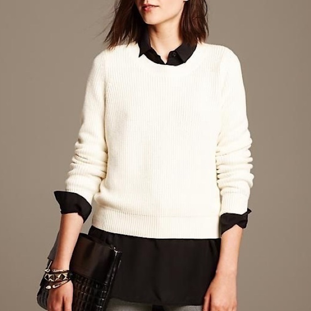 Banana Republic Cropped Ribbed Zip-Back Pullover Sweater | Size Medium